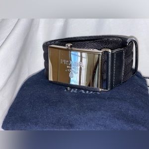 PRADA Nylon Woven Belt in Black with Leather